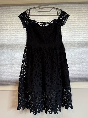 Chi Chi London Navy Lace Off-the-shoulder Dress
